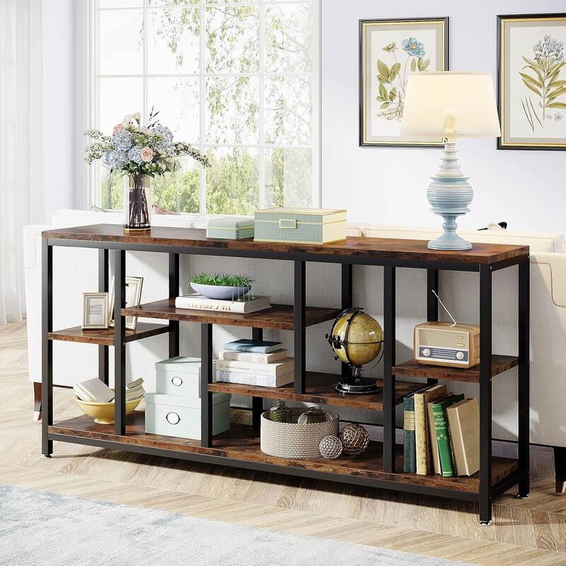 70.9" Extra Long Console Table, 3-Tier Sofa Table Behind Couch with Storage Shelves, Narrow Entryway Hallway Accent Table