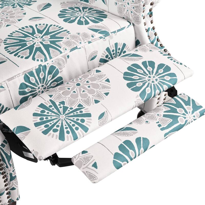 Wing Back Recliner Chair, 29.75" Upholstered Recliner Armchair with Solid Gourd-shaped Wooden Legs for Living Room, Bedroom