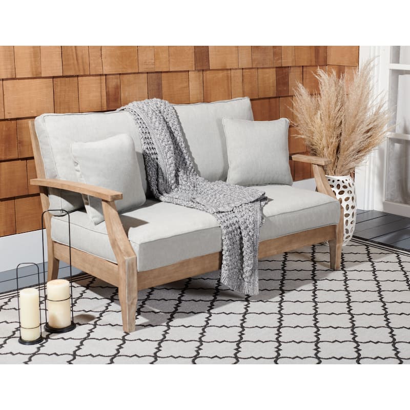 SAFAVIEH Couture Martinique Wood Patio Loveseat - 56"W x 35"D x 32"H - Natural/Grey