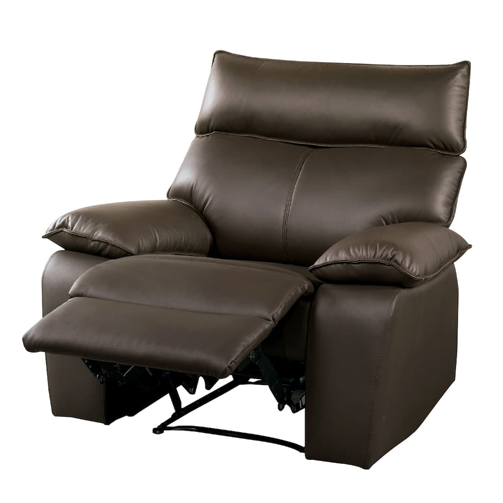 Ozy Manual Recliner Chair, Pillow Top Arms, Dark Brown Leather Match