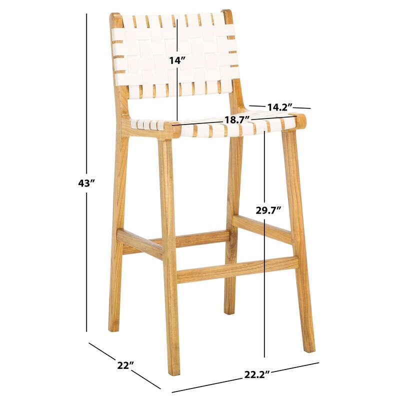 SAFAVIEH Home Adah 30-inch Leather Bar Stool - 22Wx22Dx43H - White/Natural