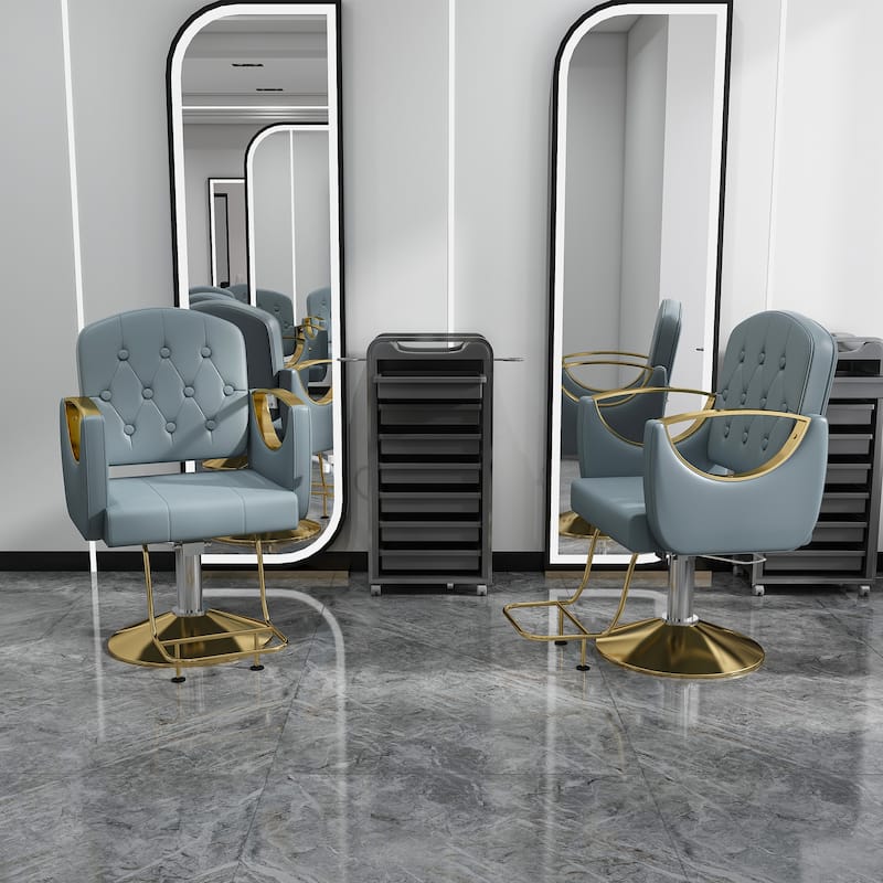 Roomfitters Professional Hydraulic Salon Chair with 360° Swivel, Heavy Duty Barber Stylist Chair with Gold Base - Blue