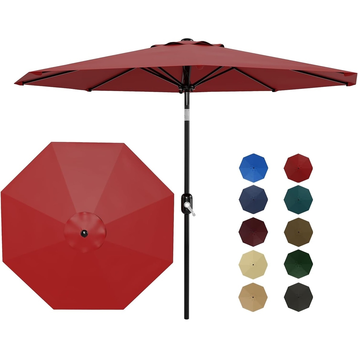 10Ft Patio Umbrella - 8 Sturdy Ribs Outdoor Table Umbrella with Crank Lift & Push Button Tilt