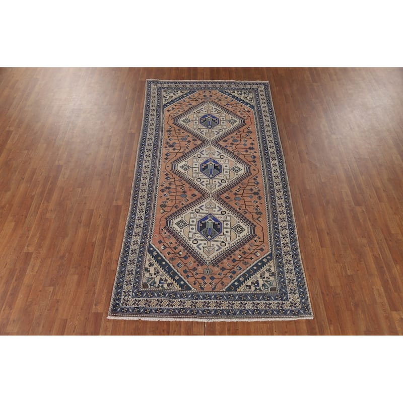 Geometric Bakhtiari Vintage Persian Area Rug Hand-Knotted Wool Carpet - 5'0" x 10'0"