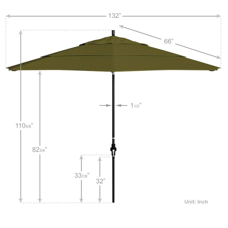 California Umbrella 11' Rd. Alum/Fiberglass Rib Patio Umb,Crank Lift/Collar Tilt, Dbl Wind Vent, Black Finish, Sunbrella Fabric