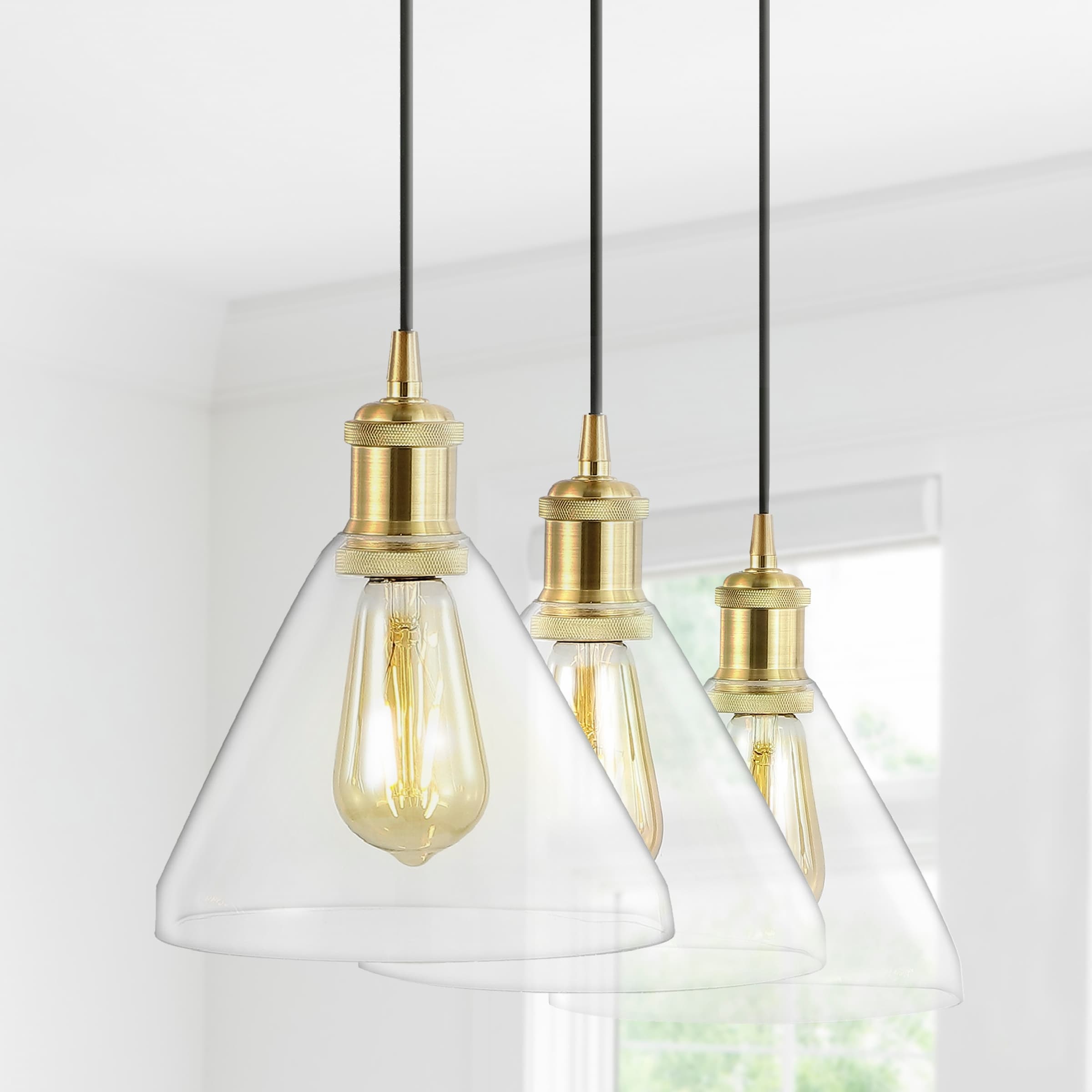 JONATHAN Y Kiawah Island 30.5" 3-Light Metal/Glass Contemporary Modern LED Pendant, Brass Gold/Black