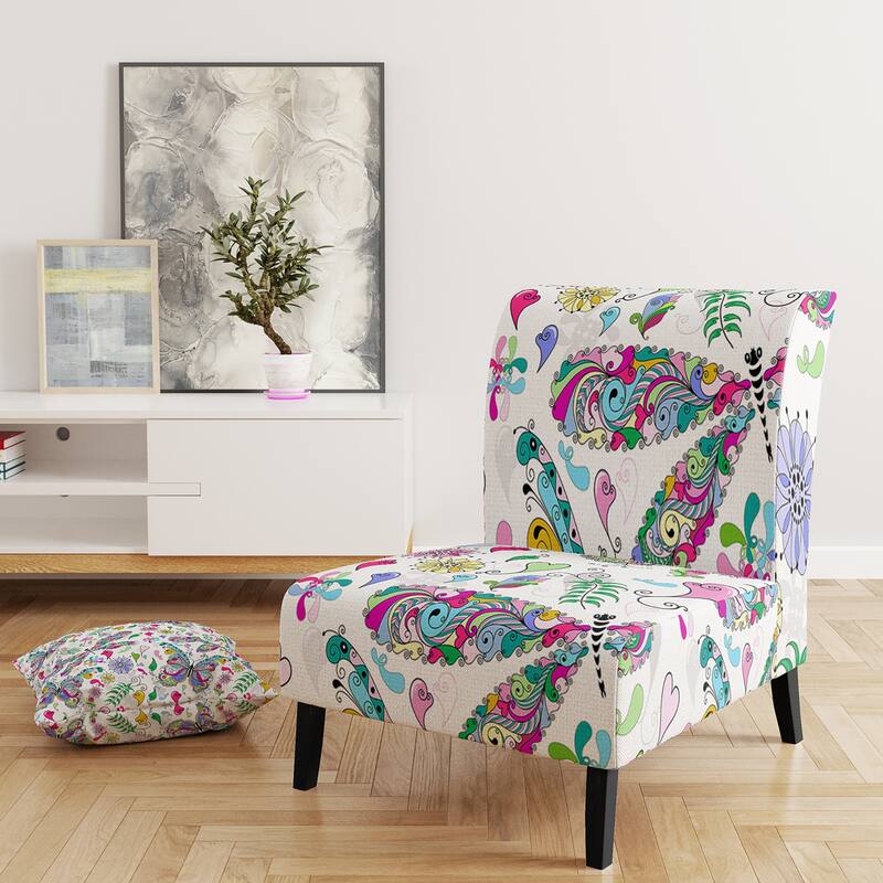 Designart "Multicolor Floral Paisley" Upholstered Patterned Accent Chair and Arm Chair