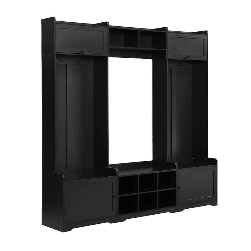 Hallway Tree with Shoe Storage, 79" Coat Rack with Shoes Cubbies & 7 Coat Hooks, 4-in-1 Entryway Wood Bench with Storage