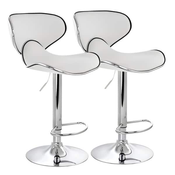 slide 1 of 1, Elama 2 Piece Faux Leather Adjustable Bar Stool in White with Chrome Base - N/A