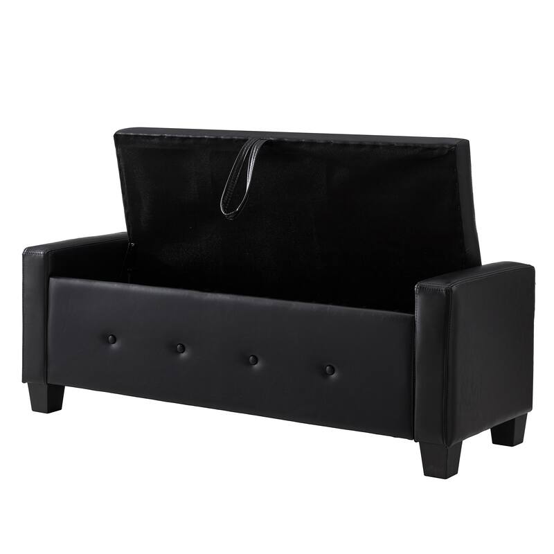 Tufted Faux Leather Storage Ottoman Bench for Bedroom, Living Room & Hallway, 48" Multifunctional Upholstered End of Bed Bench