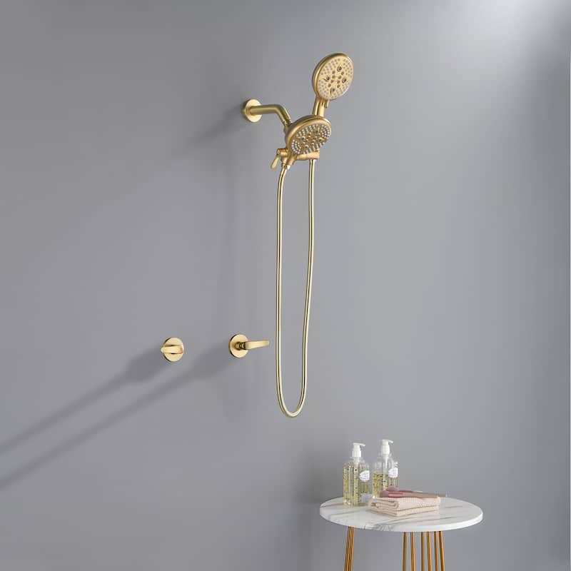 Wall Mount Shower Faucet with Handheld Shower Brass 5-Setting Spray Dual Head Shower System with Rough-in Valve