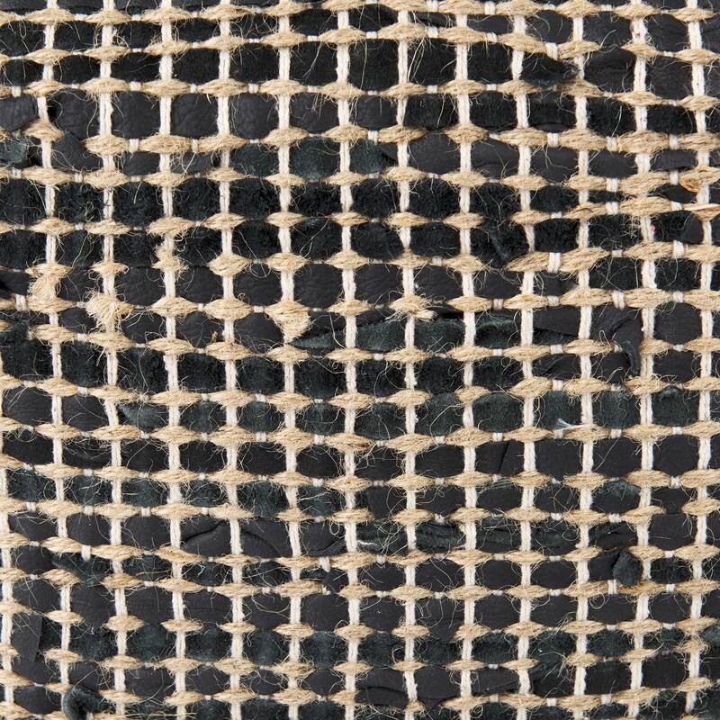 Mercana "Aalia" Beige Leather & Jute Square Pouf