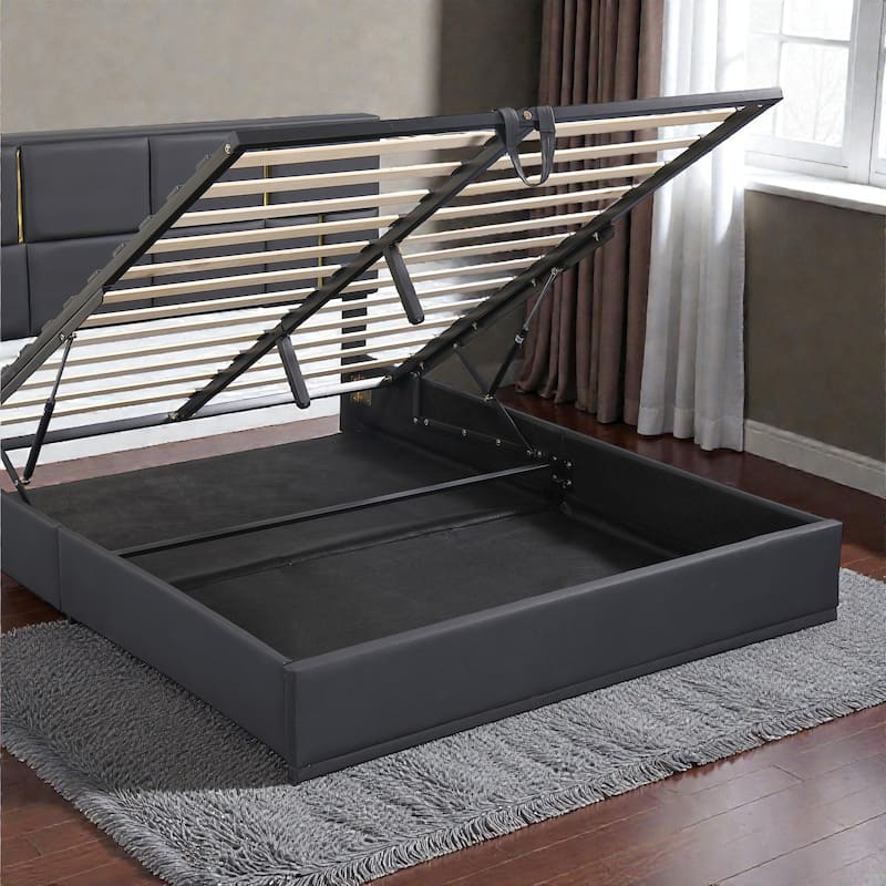 Queen Upholstered Platform Bed with Hydraulic Storage, Soft Fabric Headboard, No Box Spring Needed