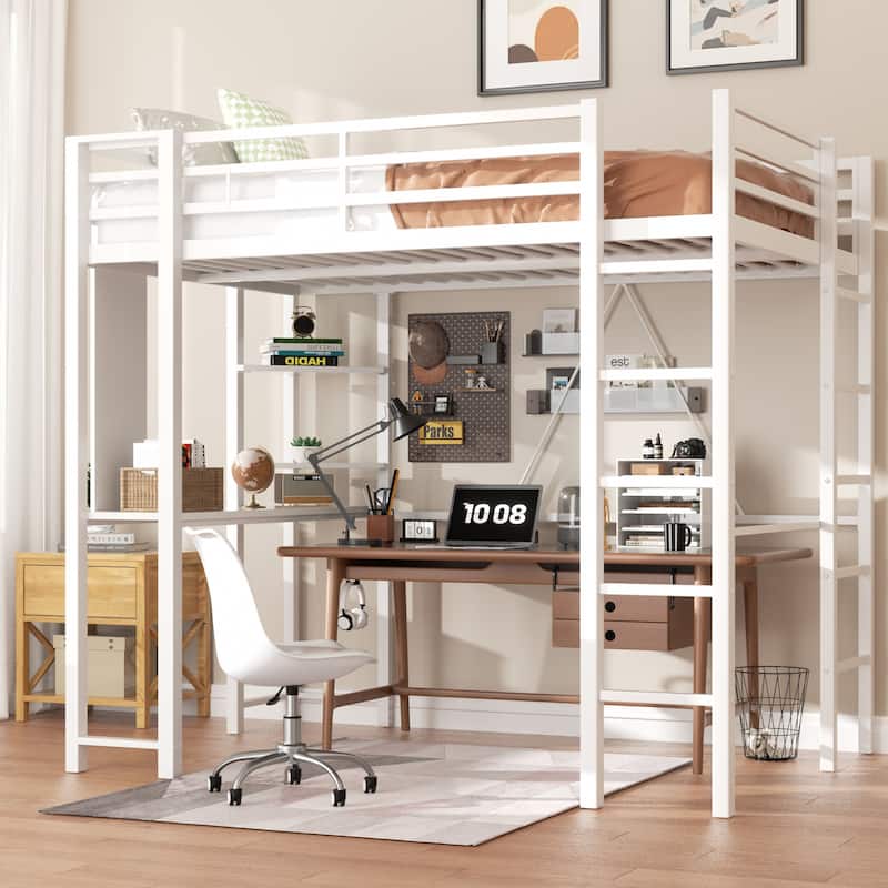 Futzca High Loft Bed Frame with Desk, Twin/Full Size Bunk Bed