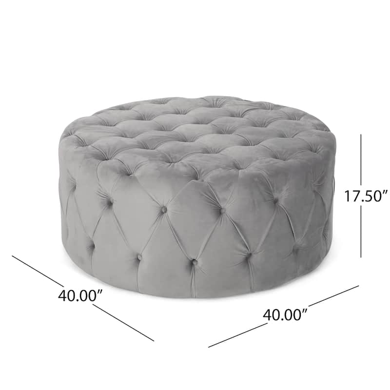 Orla Modern Glam Round Tufted Velvet Ottoman by Christopher Knight Home