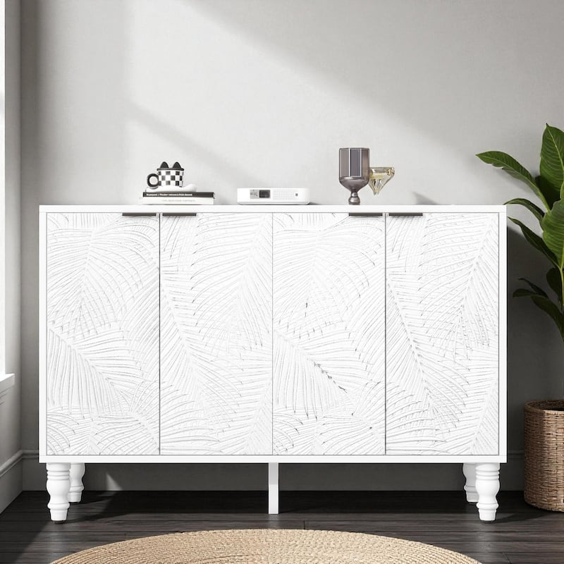 47.2'' Modern TV Stand for TVs up to 43'', Media Console Cabinet with 2 Cabinets, Adjustable Shelves & Solid Wood Legs - White