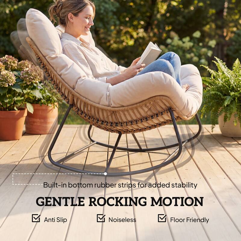 Outsunny Double Papasan Rocking Chair, Wicker Oversized Indoor Outdoor Rocking Chair with Cushion