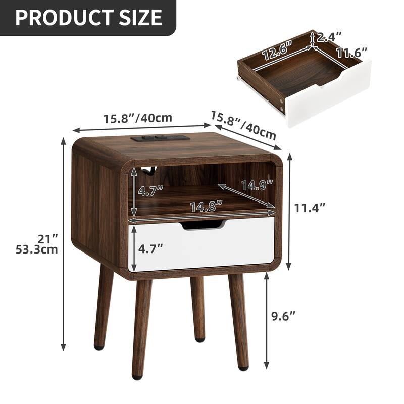 Moasis Side Table with Built in Charging Station LED Lights Chairside