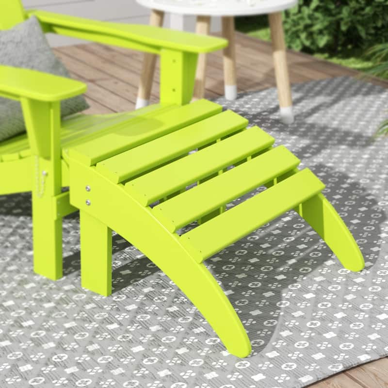 Polytrends Laguna All-Weather Poly Outdoor Patio Adirondack Chair Ottoman - Foldable - Lime