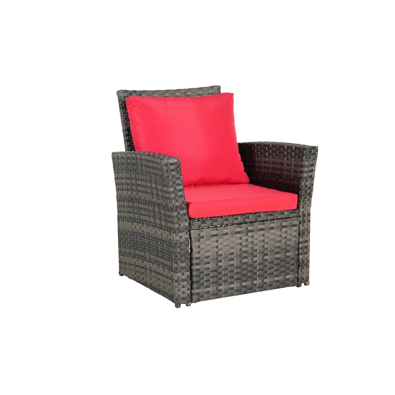4-Piece Outdoor Patio Rattan Conversation Sofa Set with Tempered Glass Coffee Table