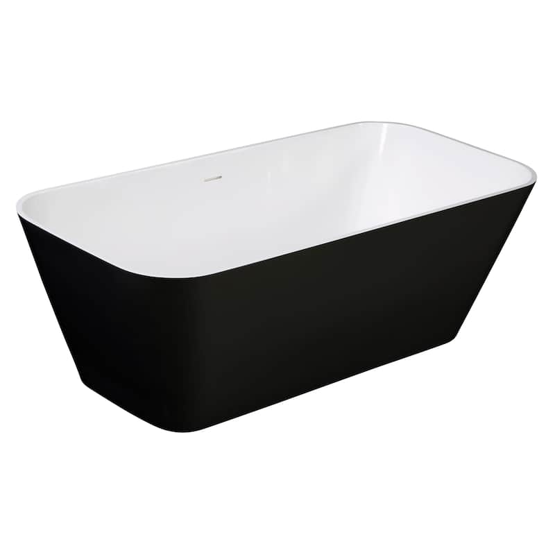 ALFI brand 67" Black & White Matte Rectangular Solid Surface Resin Soaking Bathtub