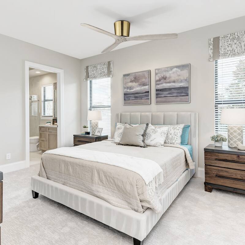54" Farmhouse Gold Solid Wood Flush Mount Ceiling Fan without Light