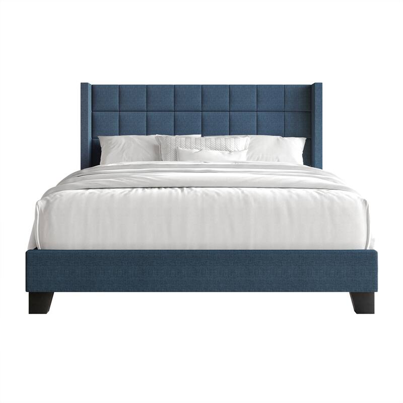 CraftPorch Wingback Linen Upholstered Panel Bed - Blue - Twin