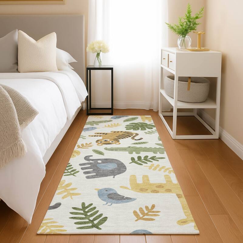 Machine Washable Indoor/ Outdoor Whimsy Safari Animals Chantille Rug