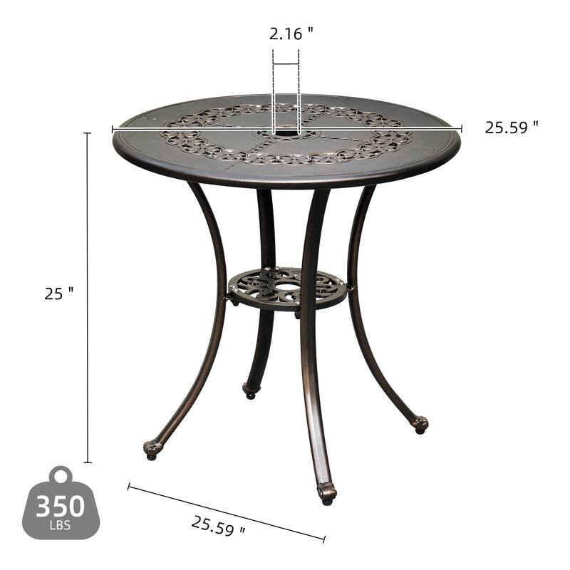 Moasis 25" Outdoor Round Cast Aluminum Dining Table with Umbrella Hole