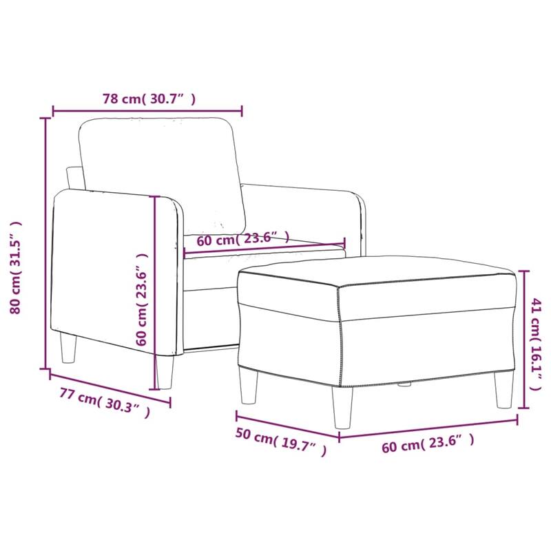 vidaXL Sofa Chair Single Sofa Armchair with Footstool for Living Room Velvet - 30.7 x 30.7 x 31.5 in