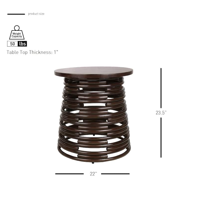 NPD Furniture Zeke Rattan Round Coffee or Side Table with Solid Wood Top