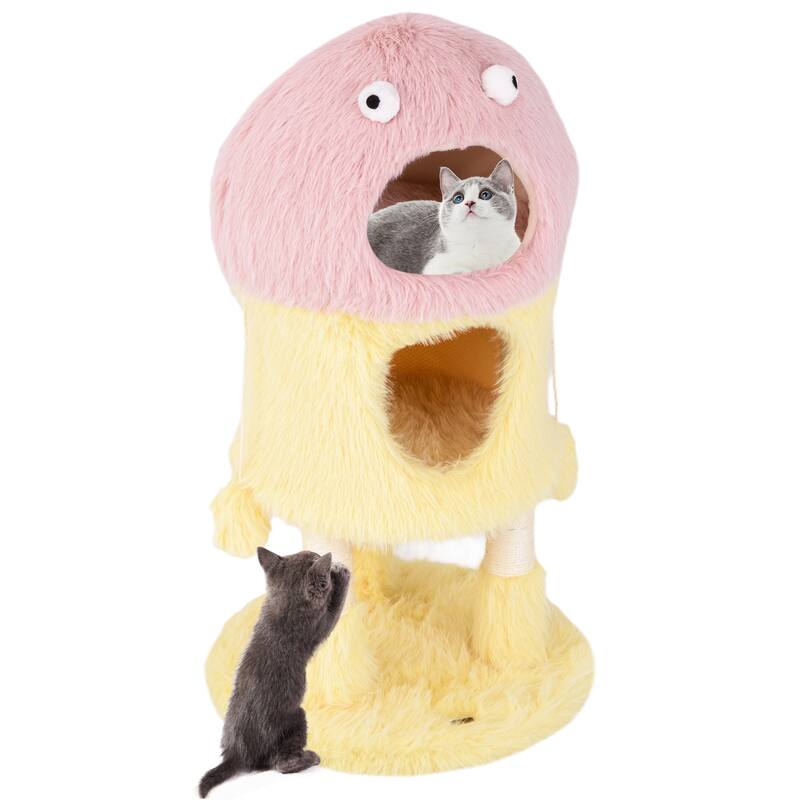 Cute Monster-Themed Cat Tower with 2 Comfortable Cat Condos and 3-Level Activity Center - 19" x 37"