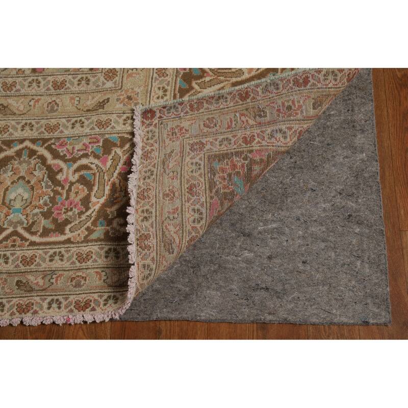Traditional Mashad Persian Vintage Rug Handmade Orange Wool Carpet - 9'6" x 12'9"