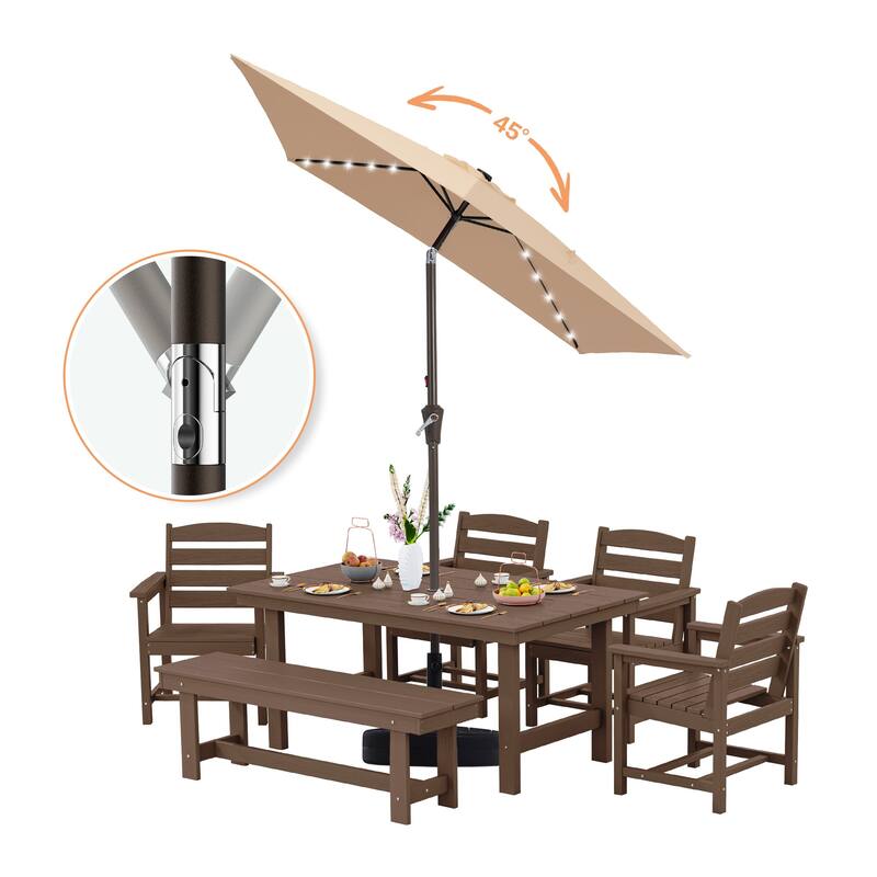 6.5*10ft Rectangular Patio Market Umbrella with LED Lights,Crank & Tilt