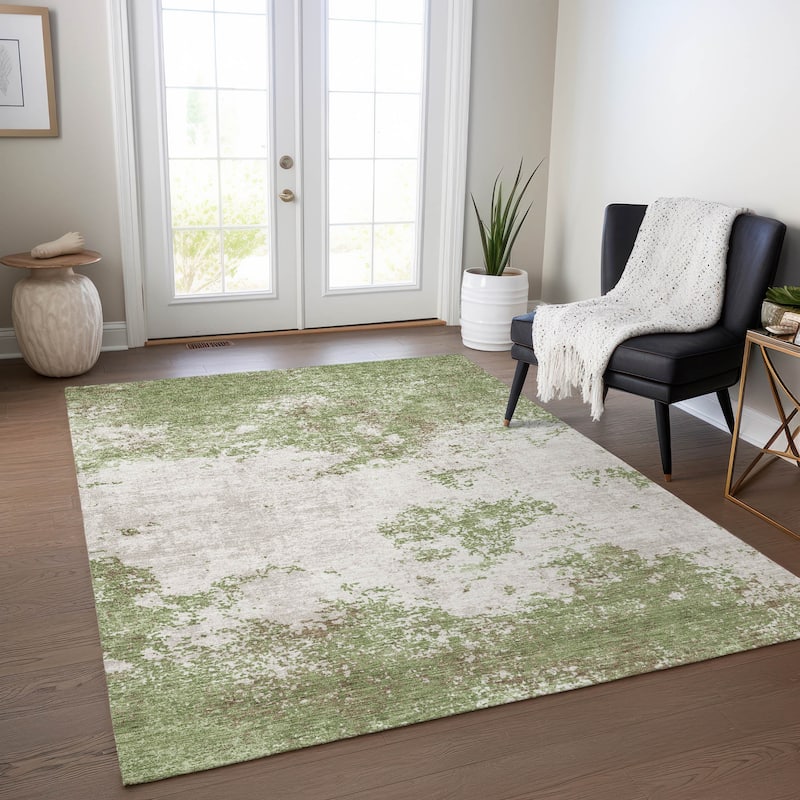 Machine Washable Indoor/ Outdoor Abstract Pixels Chantille Rug - Green - 5' x 7'6"