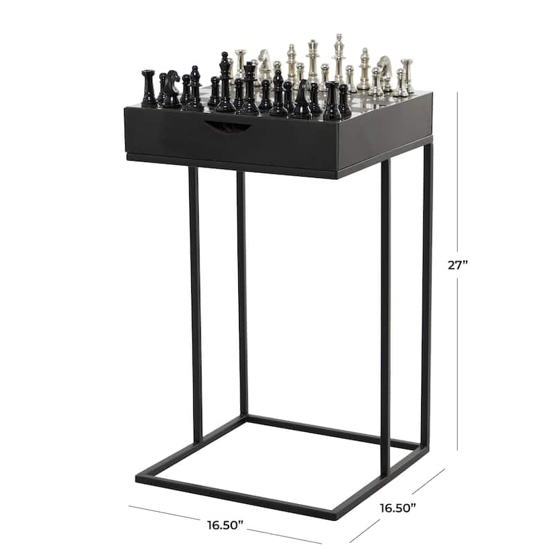 Aluminum Metal Chess Single Drawer Accent Table - Black - Roche River Decor - 17"W x 17"L x 27"H