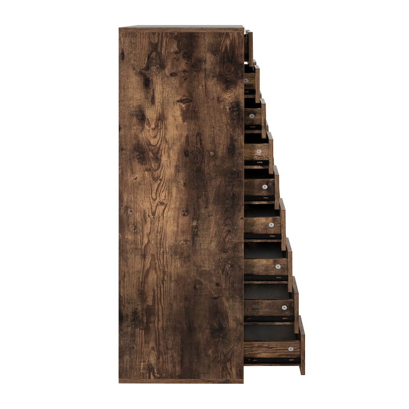 Narrow Wooden 9-Drawer Cabinet with Smooth-Glide Drawers and Top Storage Shelf