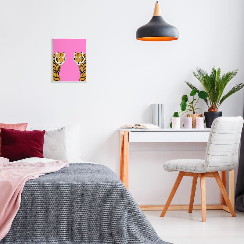 Stupell Bold Mirrored Tigers on Pink Wall Plaque Art Design By House of Lulu