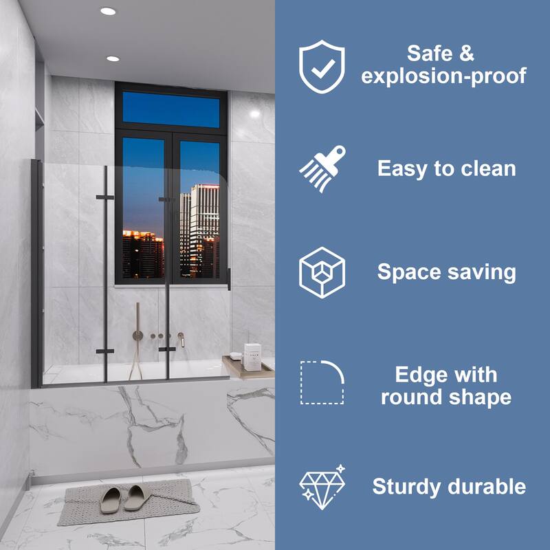 QuivaraView Tri-Foldable Tub Door Bathtub Screen with Tempered Glass in size 51" W x 59"H - 51*59