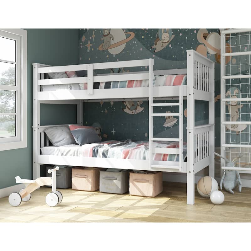 100% Solid Wood Mission Twin Over Twin Bunk Bed by Palace Imports - White