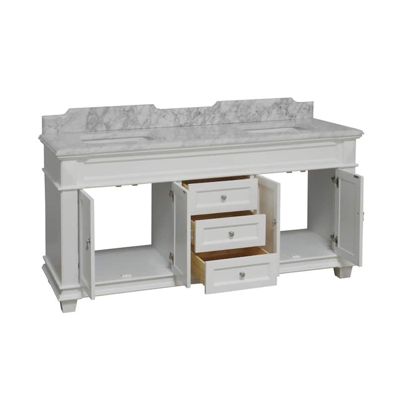 KitchenBathCollection Elizabeth 72" Double Bathroom Vanity with Carrara Marble Top