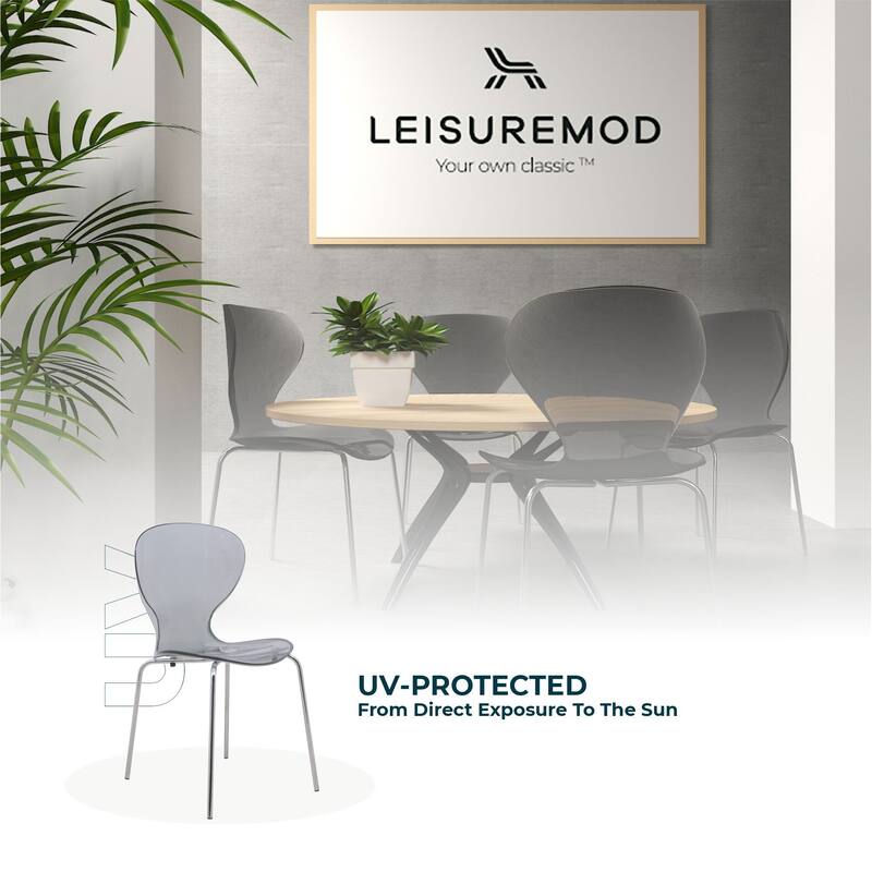 Oyster Modern Stackable Plastic Dining Chair with Curved Backrest and Accent Chrome Legs for Kitchen or Café Use Set of 2