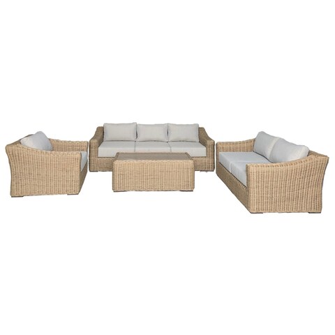 Tulum Deep Seating Set 4-Piece Outdoor Patio Furniture Rattan Wicker Includes Light Grey Olefin Cushion