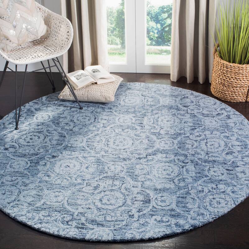 SAFAVIEH Handmade Abstract Nedelja Modern Wool Rug - 6' Round - Blue