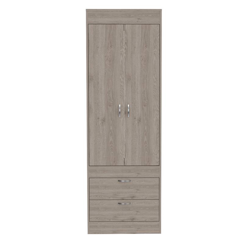 23.3" Modern Double-door Armoire with Hanging Rod and Two Drawer for Bedroom