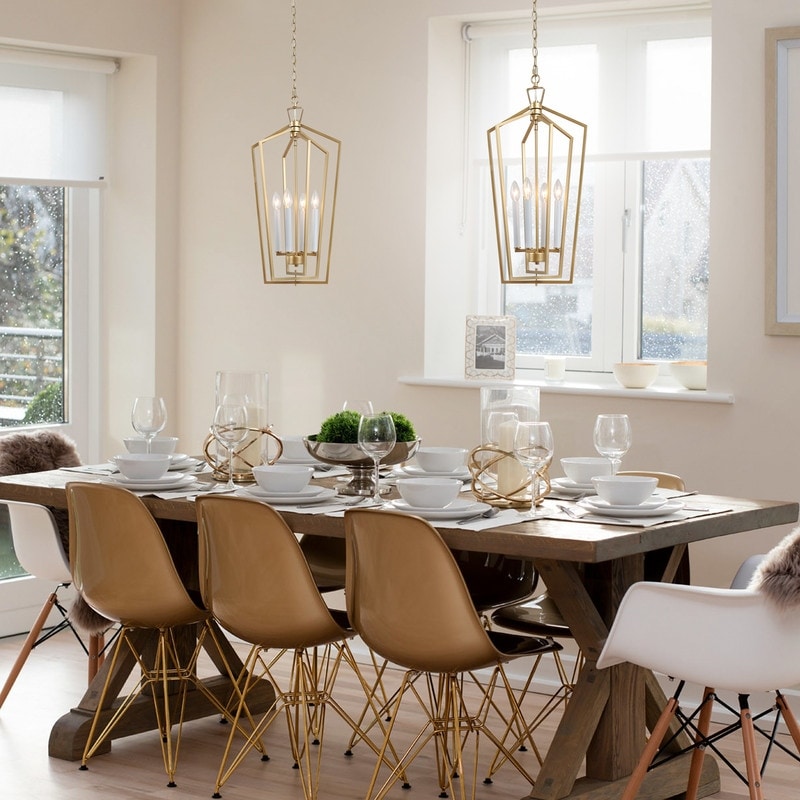 Mid-century Modern 4-light Gold Lantern Pendant Lights for Kitchen Island -  W14