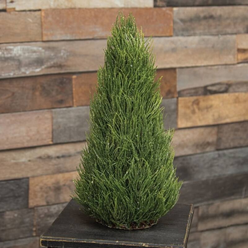 Glittered Long Needle Cone Tree 17 Inch Green with Brown Base Tabletop Christmas Holiday Winter Décor