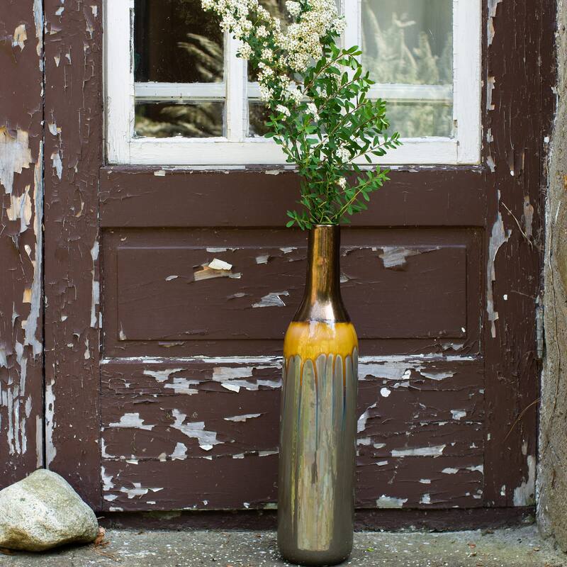 Euro Ceramica Patina Metallic Ombre Stoneware 19" Sienna Bottle Vase