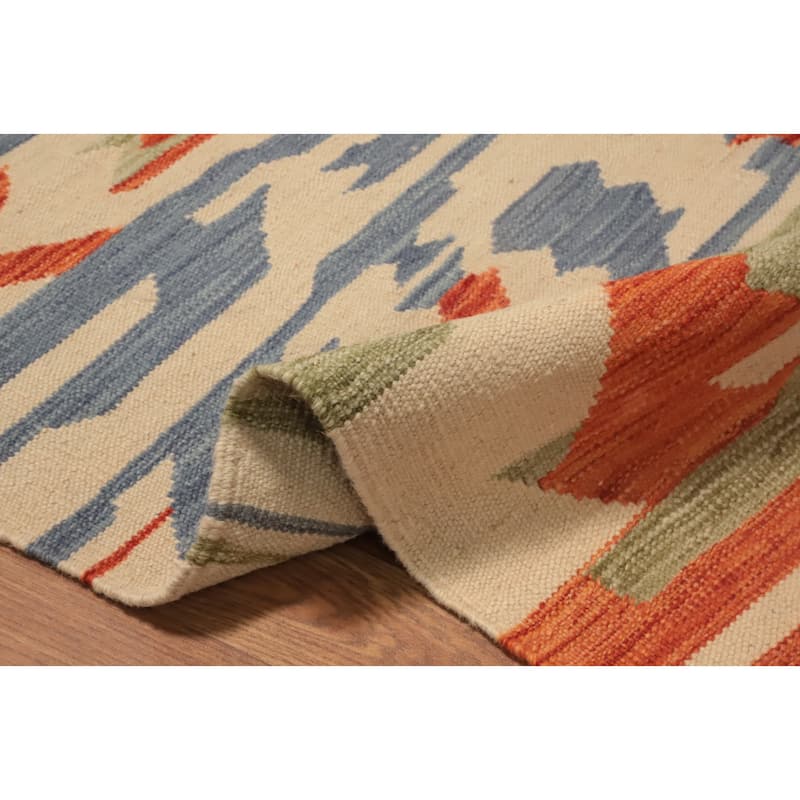 Hand Woven Oriental 100% Wool Carpet Southwestern Modern Multi-Colored Kilim Runner Rug - 8' 1'' X 2' 1''