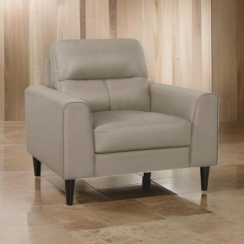 Willow 37 Inch Accent Chair, Beige Top Grain and Faux Leather, Solid Wood